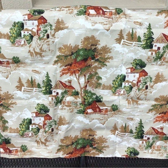 SET OF 2 Vintage Rod Pocket Curtain Panels Farm Rustic Look Vinyl 35x33.5 Cabin - Picture 5 of 12